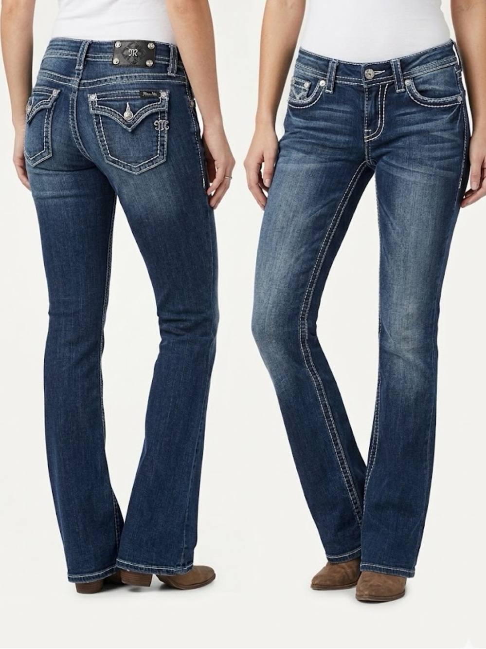 Miss Me Saddle Stitch Bootcut Jeans Dark 04 Flap Pockets JP5014B Size 27x34.5